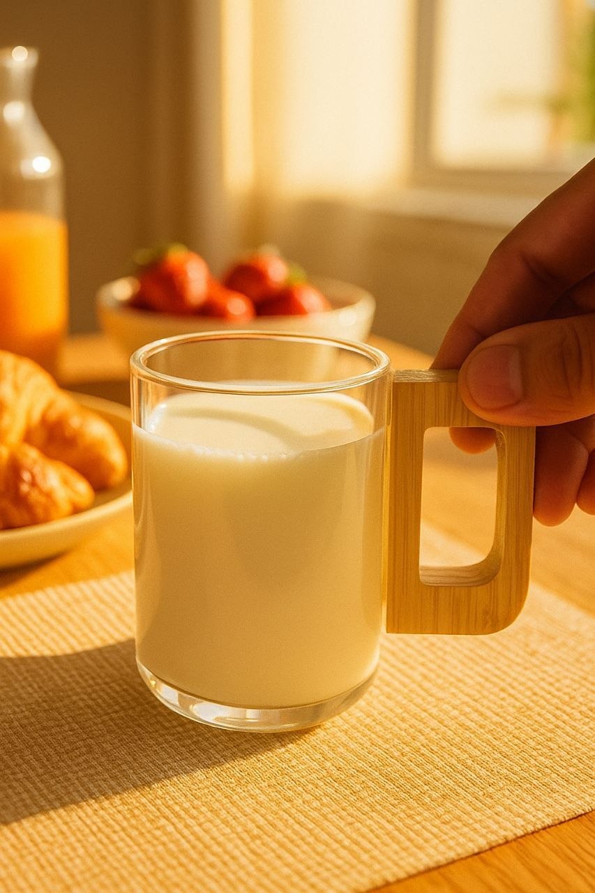 لیوان پیرکس دسته بامبو