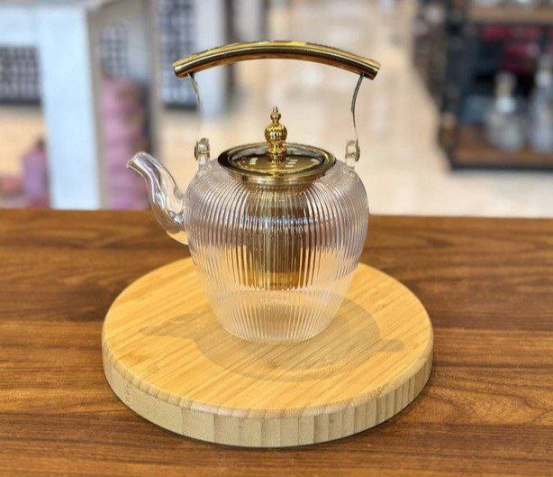 قوری پیرکس دسته طلایی